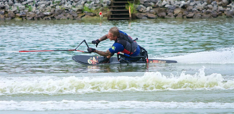 Adaptive water skiing on a lake
