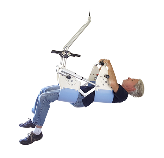 The UpLyft self-transfer system positioned beside a bed